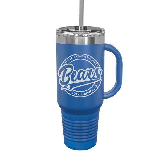 40 oz blue water bottle with straw and handle