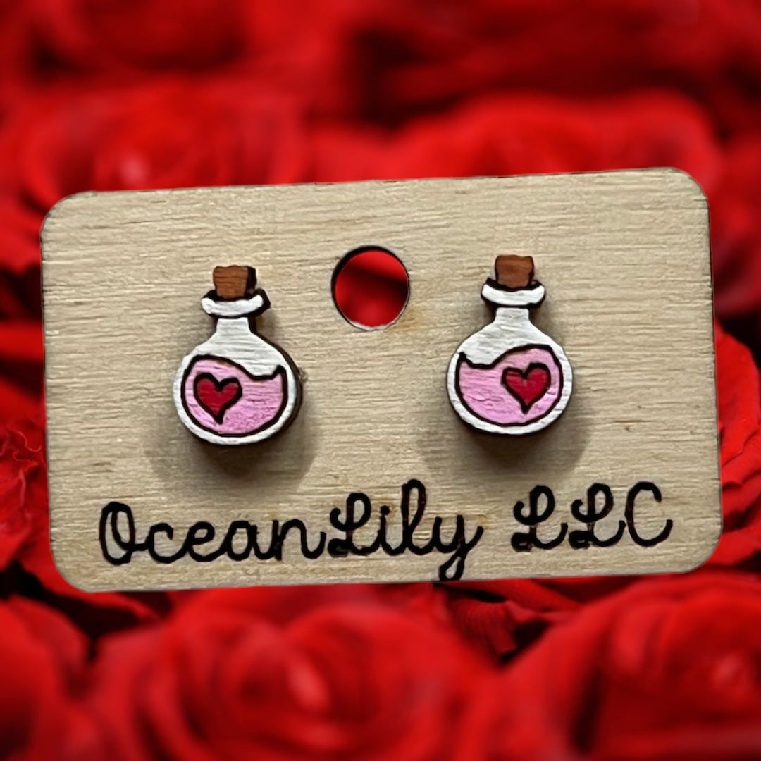 Valentine’s Day hand painted wooden studs