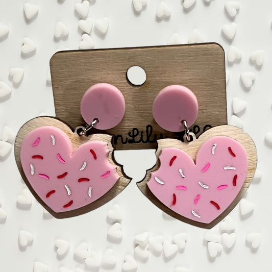 Valentine cookie with bite heart earrings