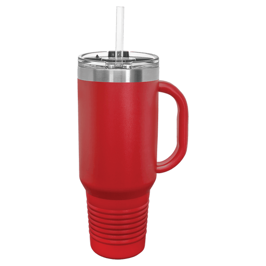 40 oz red water bottle with straw and handle