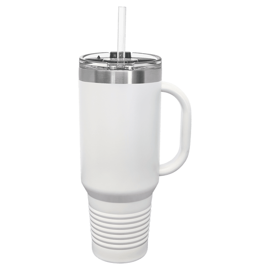 40 oz white water bottle with straw and handle