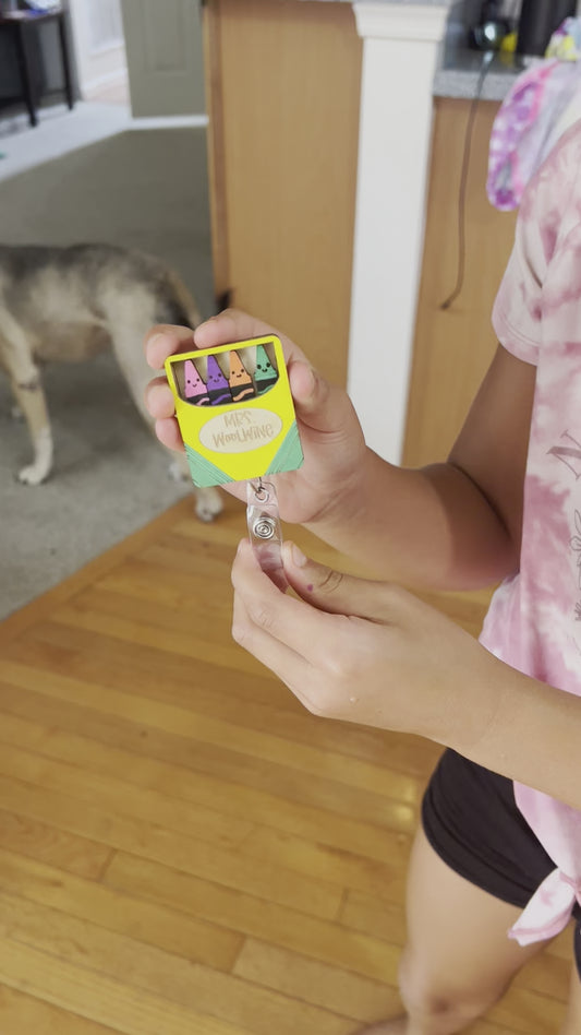 Crayon box badge reel