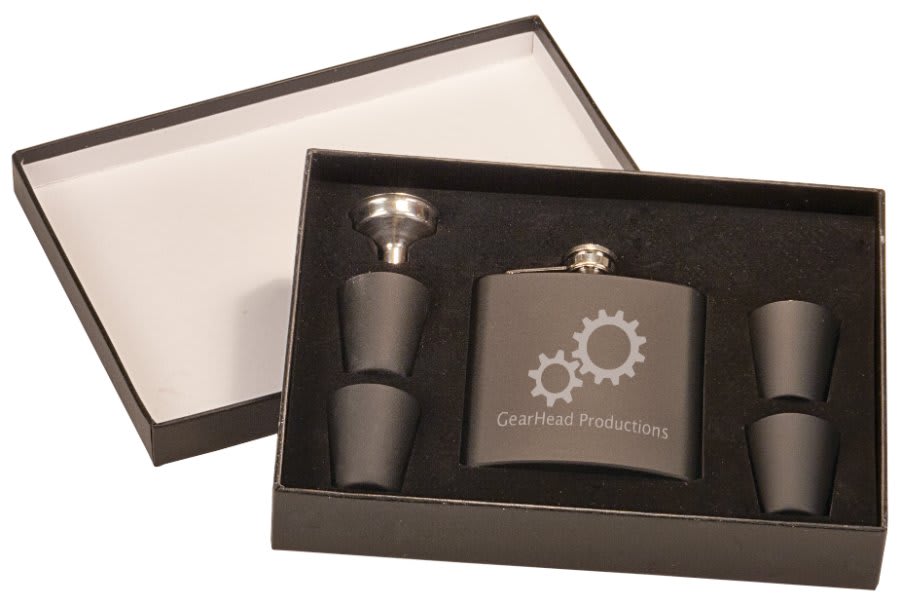 Flask gift set with four shot glasses