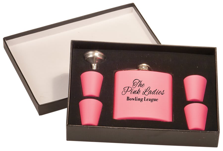 Flask gift set with four shot glasses